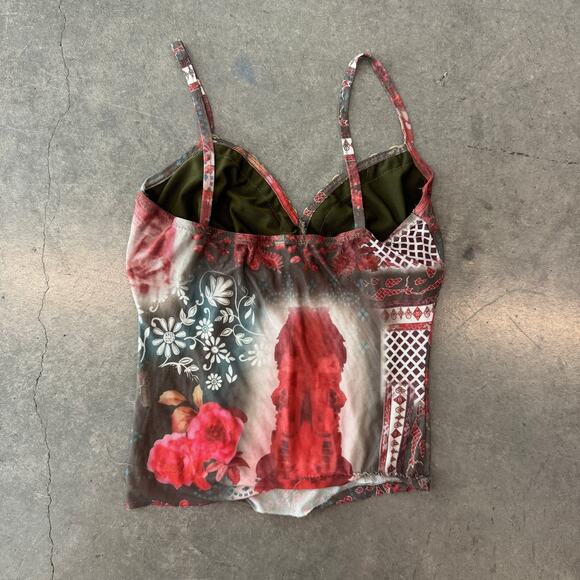 Vintage Y2k Retro Abstract Psychedelic Cami Tank Top Velour Velvet Womens Small - Picture 3 of 5